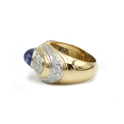 Bague en or jaune, saphir et diamants