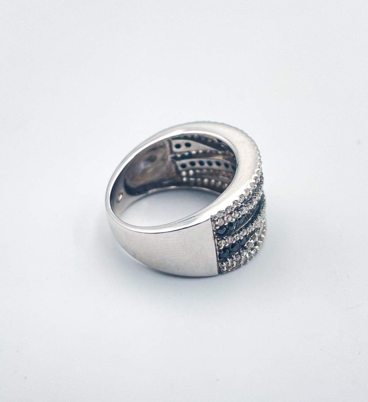 White and black diamond band ring