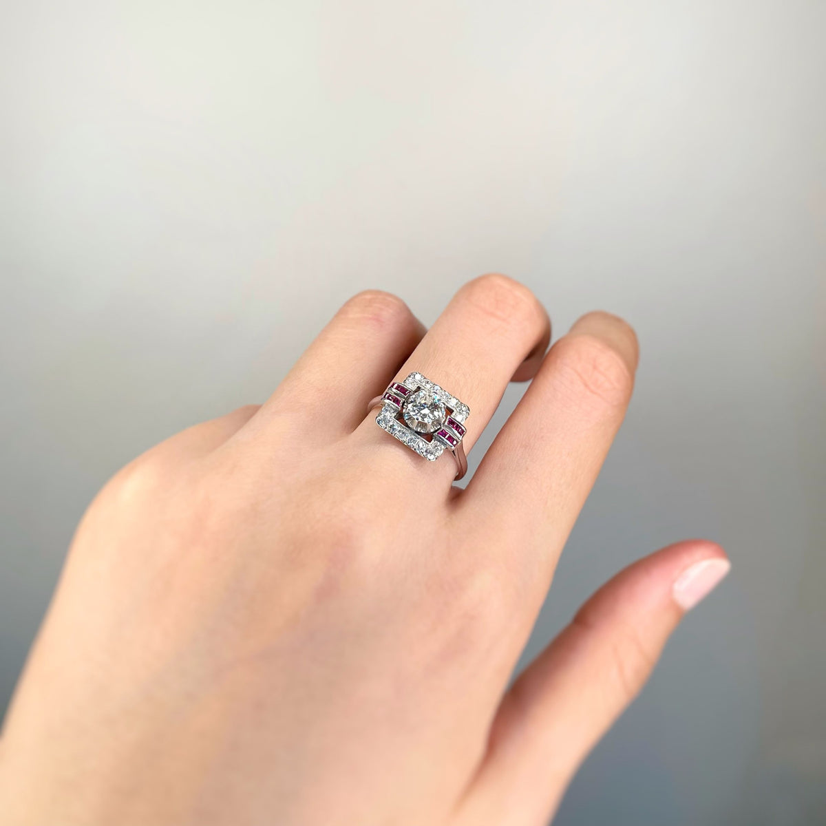 Art Deco Ring - Platinum, Diamonds &amp; Rubies