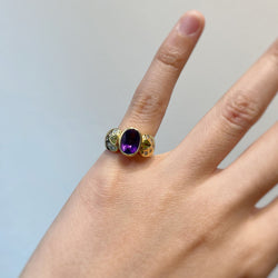 Ring at yellow gold, amethyst, peridots and diamonds