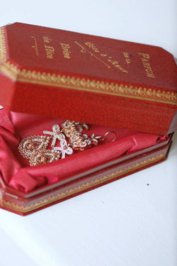 Boucles d'oreilles gouttes, perles et rubis sur or rose