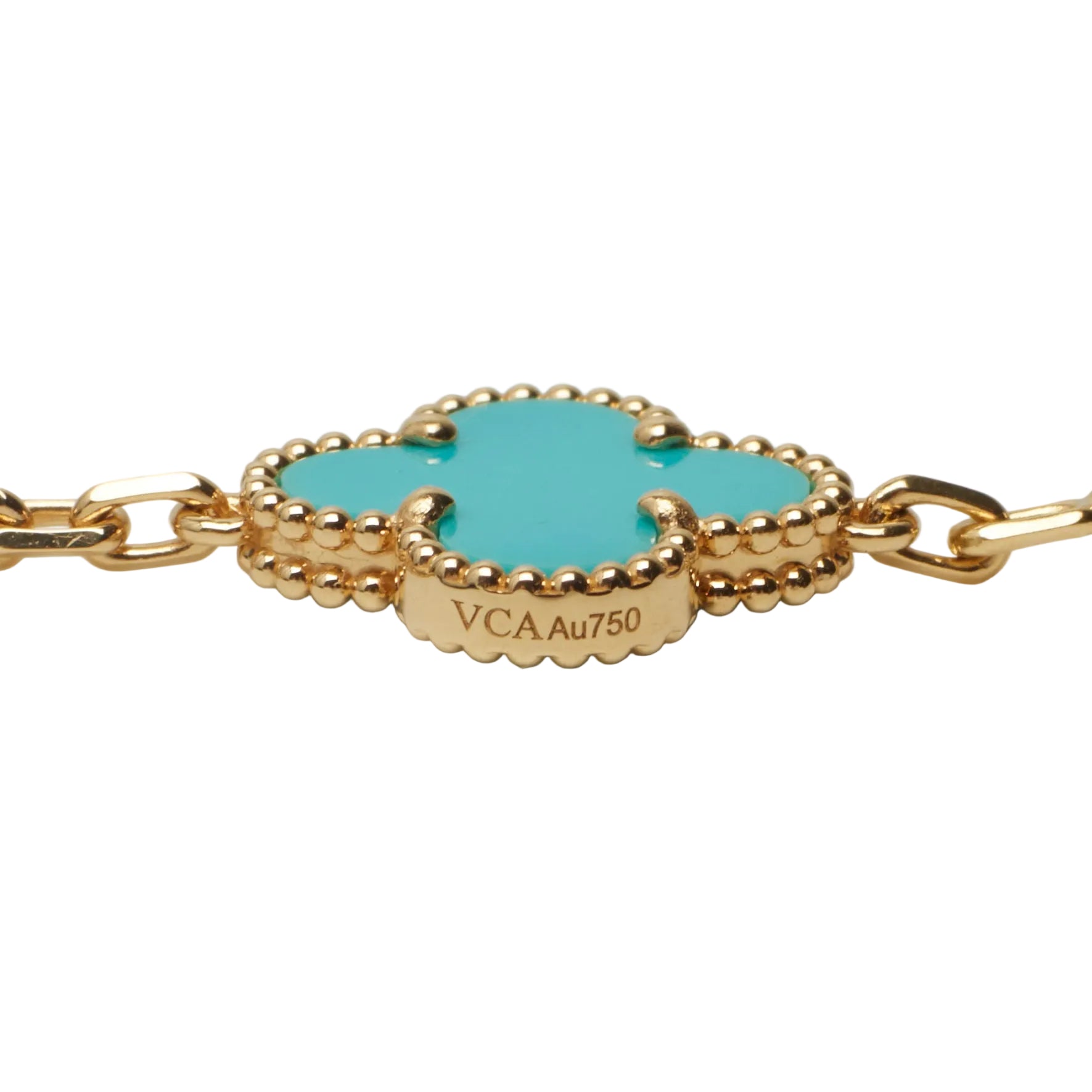 Bracelet Breloque VAN CLEEF & ARPELS Alhambra en or jaune, turquoises et diamants