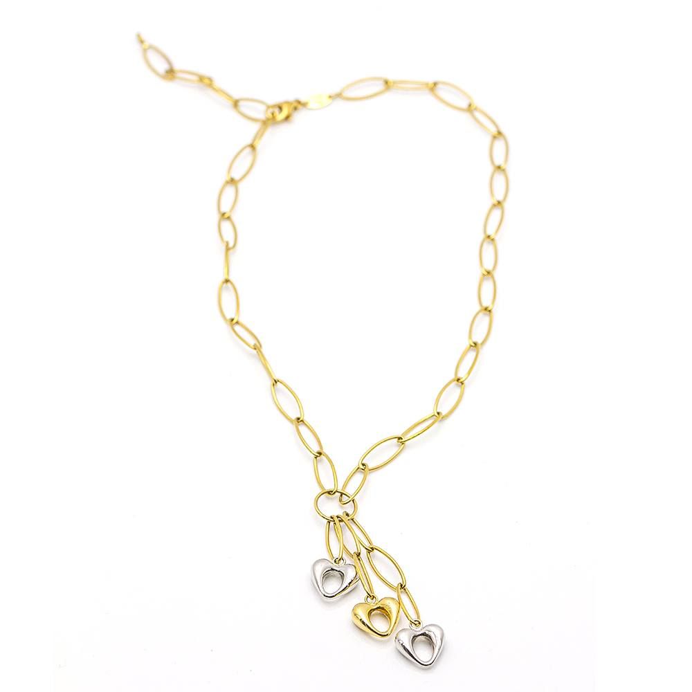 Necklace in two-tone gold with hearts