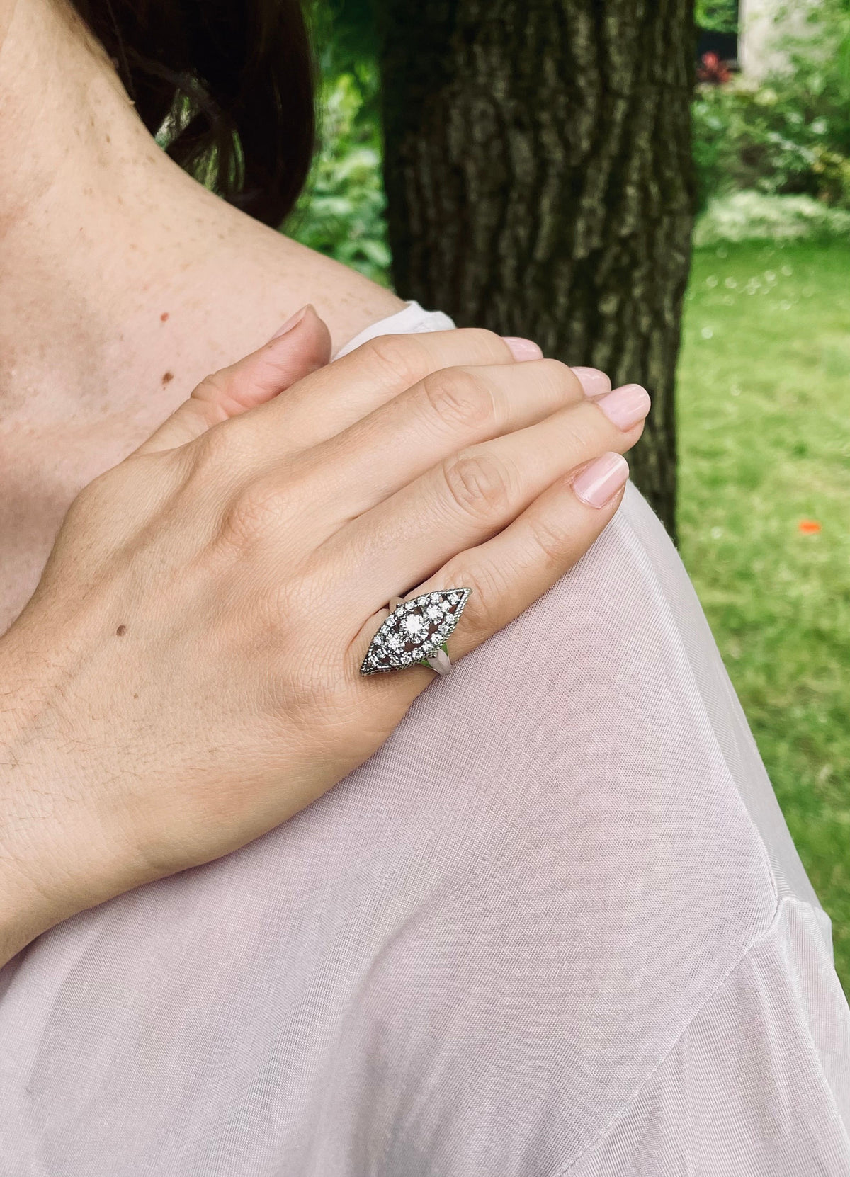 Marquise Diamond Ring in White Gold and Platinum