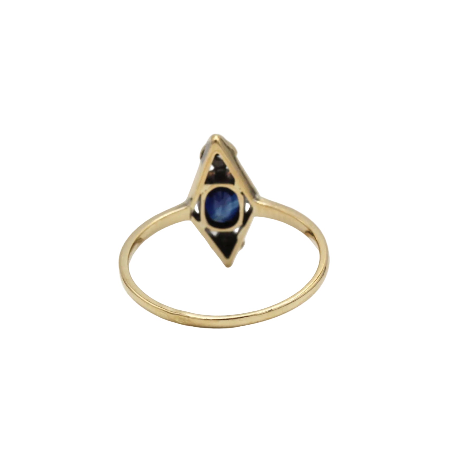 Bague art déco en or jaune, platine, saphir et diamants