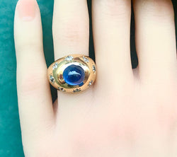 Bague en or jaune 18 carats, saphir 5,10 carats Ceylan non chauffé et diamants