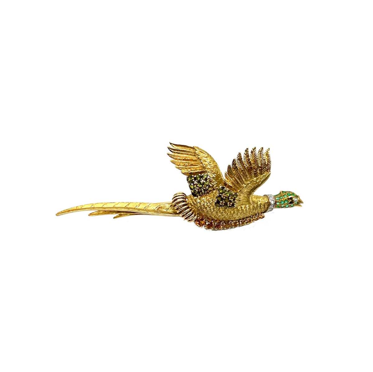 Georges Lenfant pour Hermes- Rare Broche Faisan or jaune