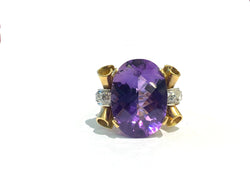 BAGUE des ANNÉES 40 en or jaune, diamants et AMÉTHYSTE