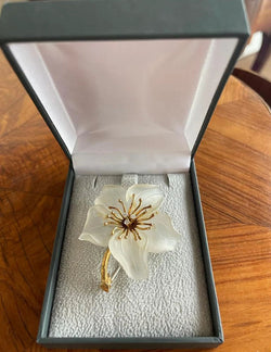 Vintage Lily Brooch Rock Crystal Diamonds 18k Yellow Gold