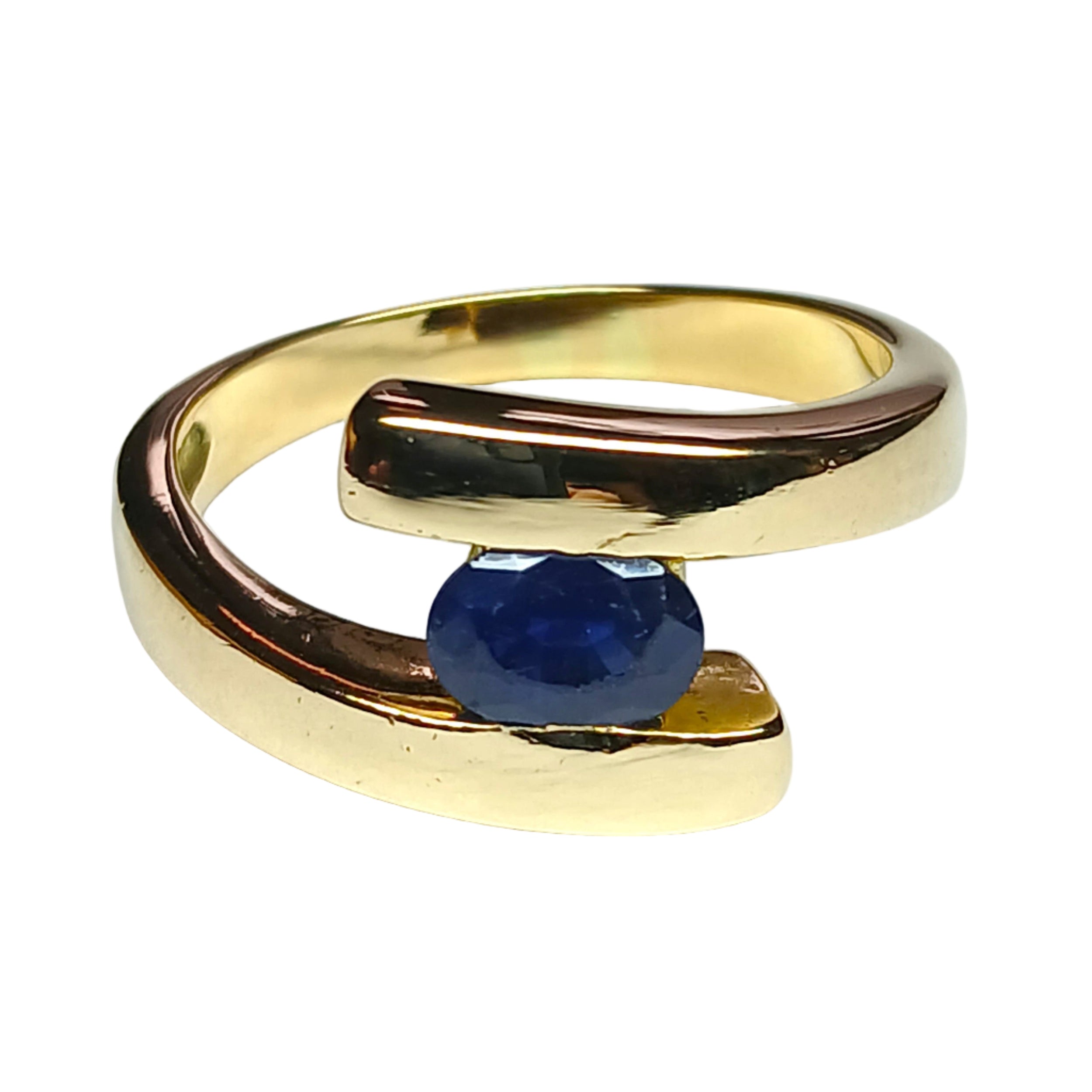 Bague croisée or jaune et saphir