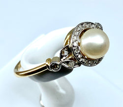 Bague en or blanc, perle et diamants