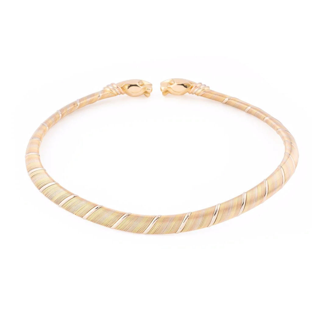 CARTIER Torque necklace “Panther heads” in 3 golds 