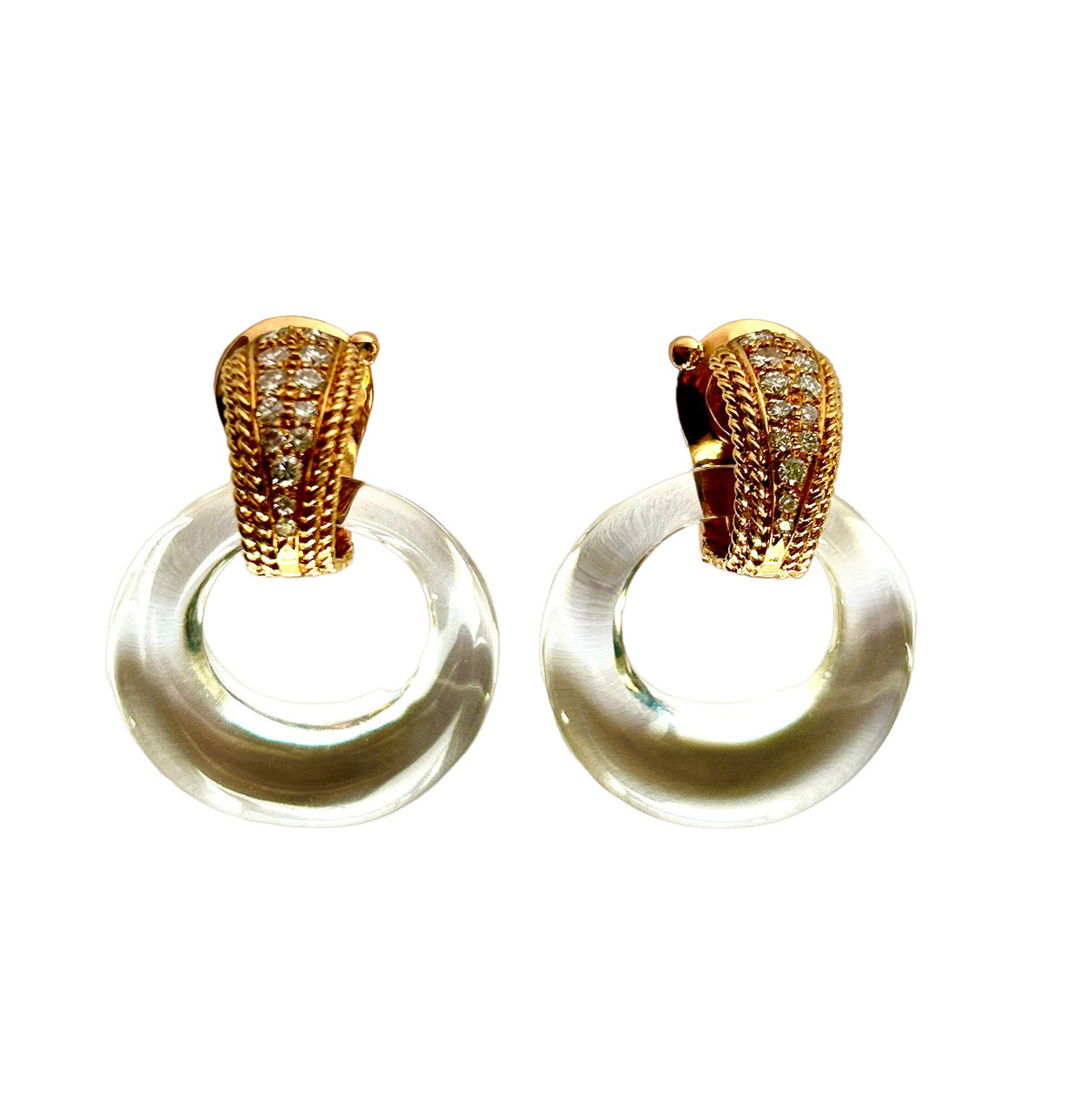 Pair of VAN CLEEF &amp; ARPELS earrings in yellow gold, diamonds, ebony and rock crystal