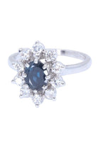 Bague marguerite saphir et diamants en or blanc