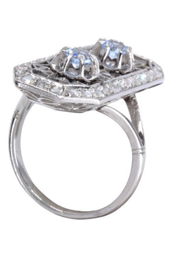 Ring Marquise en paltinium, aquamarine and diamonds