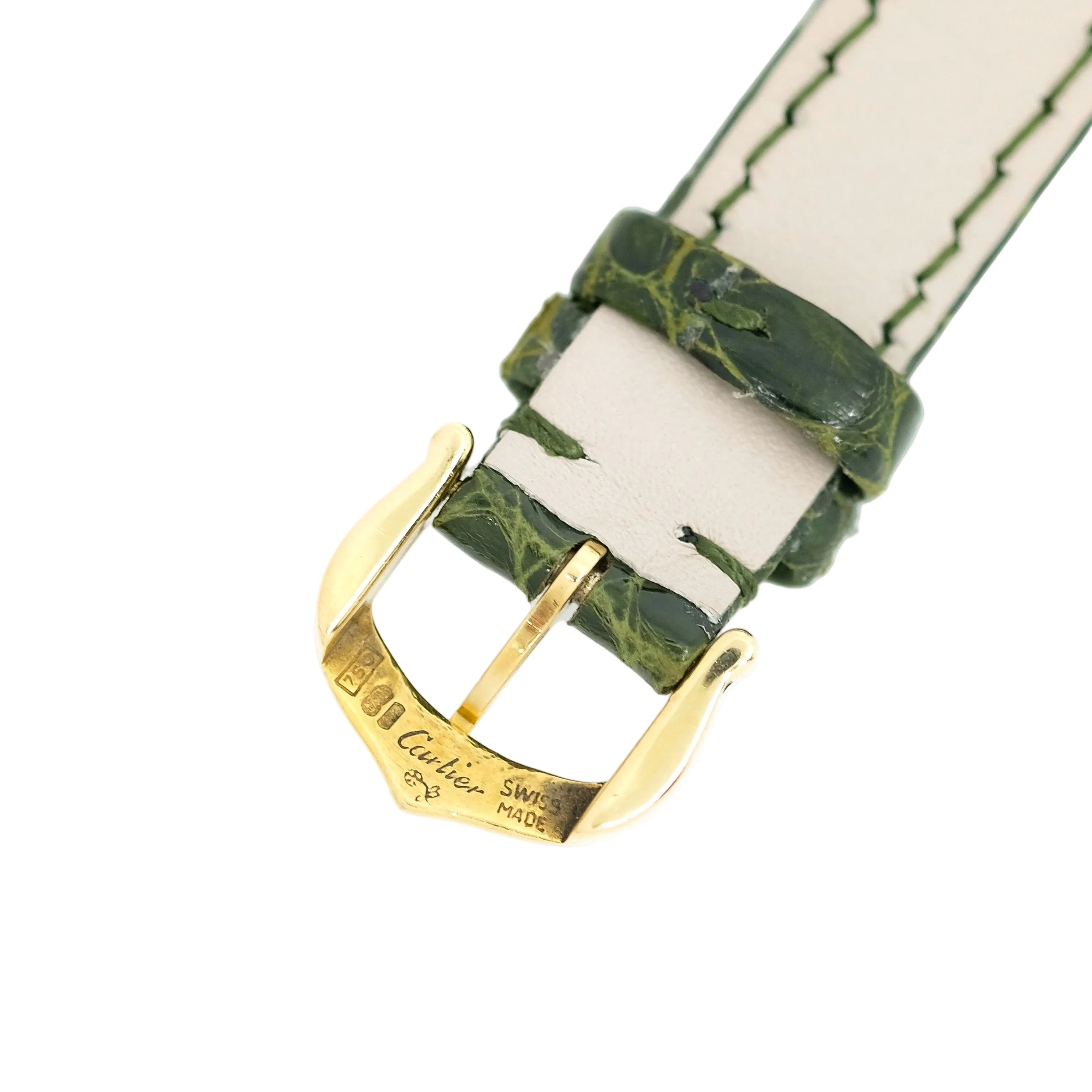 Montre CARTIER "Tank Américaine Lady" en or jaune, cuir et saphir