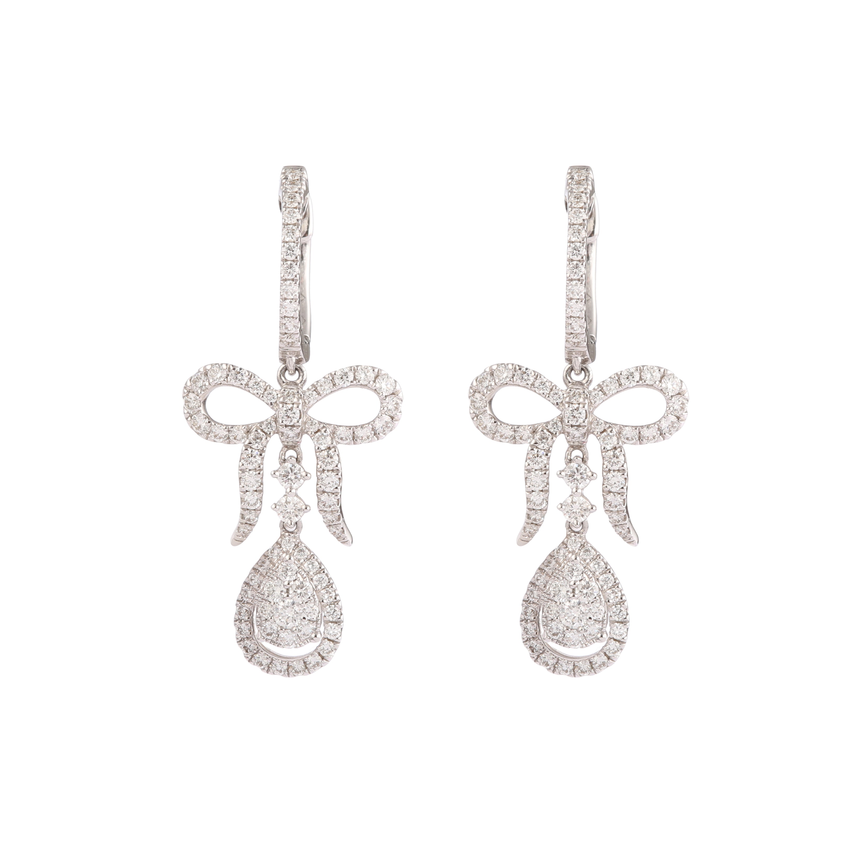 Boucles d'oreilles Dormeuses nœuds en or gris et diamants