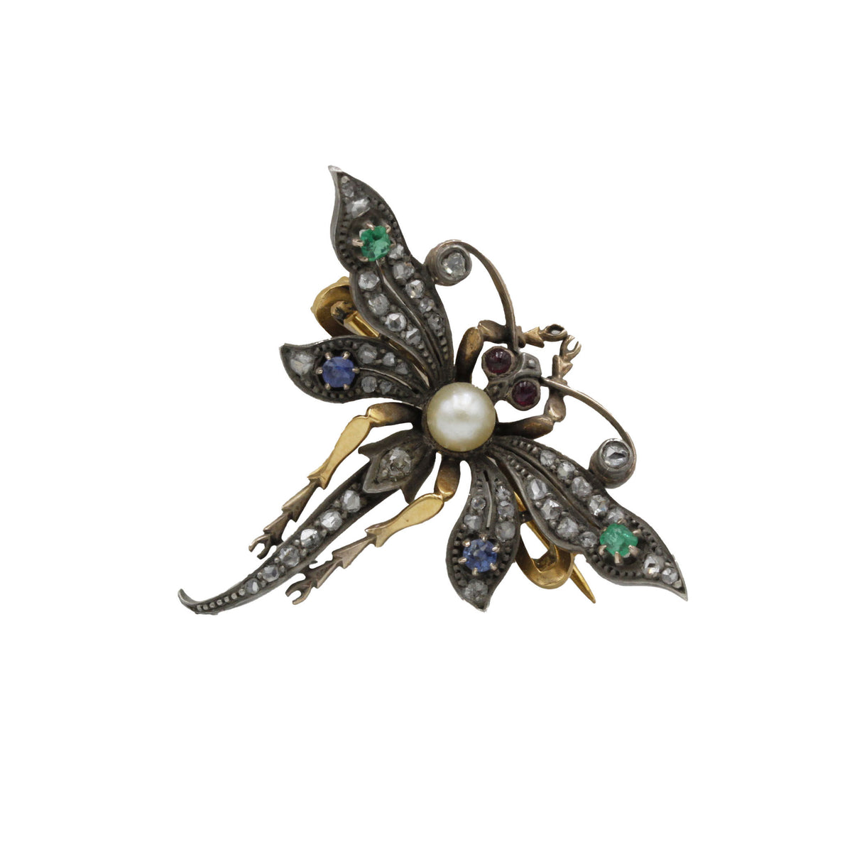 Broche Libellule XIXe - Or et argent