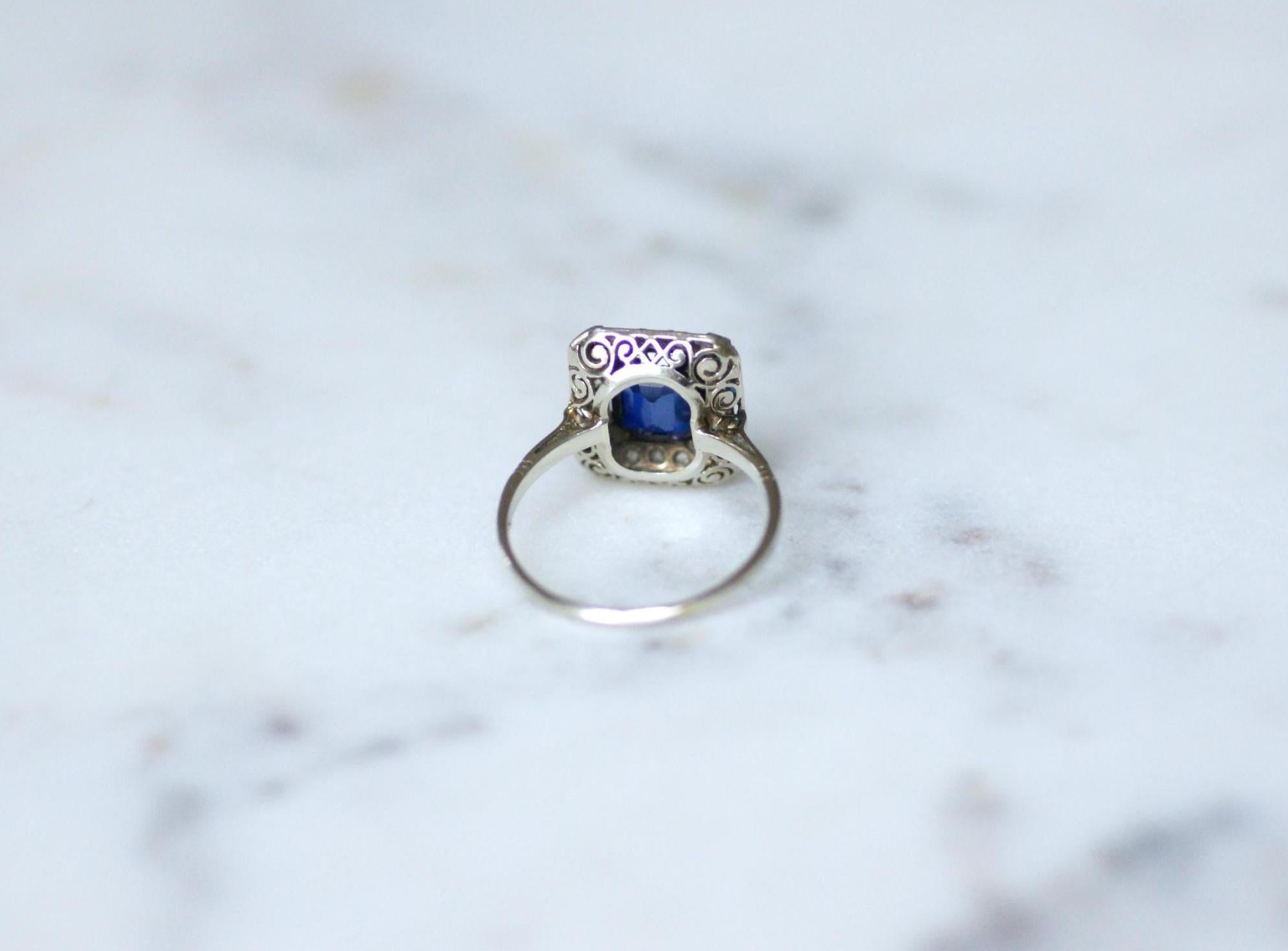 Ring Art Deco Saphir Synthétique Octogonale and diamonds