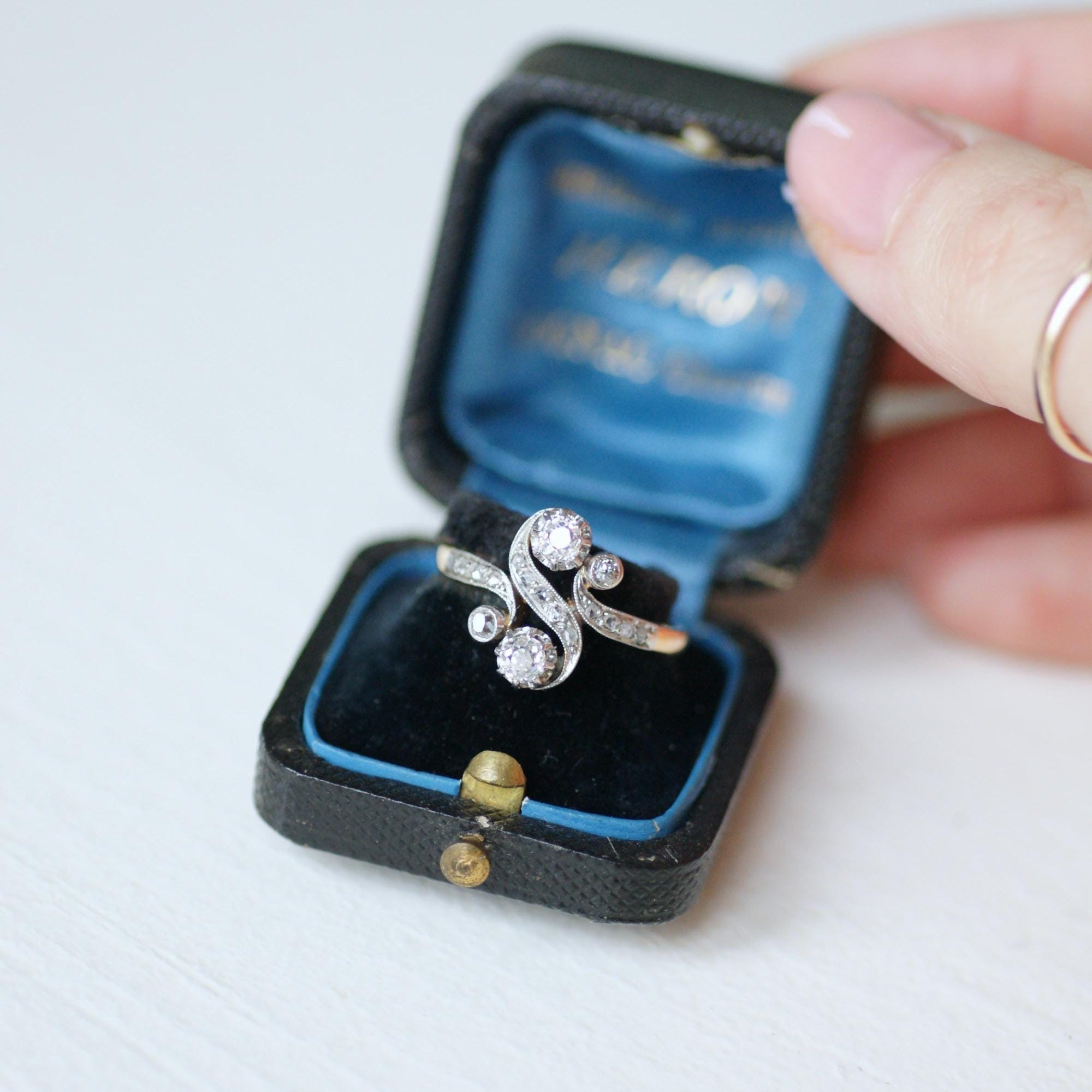 Bague Toi et Moi en or jaune et platine avec diamants