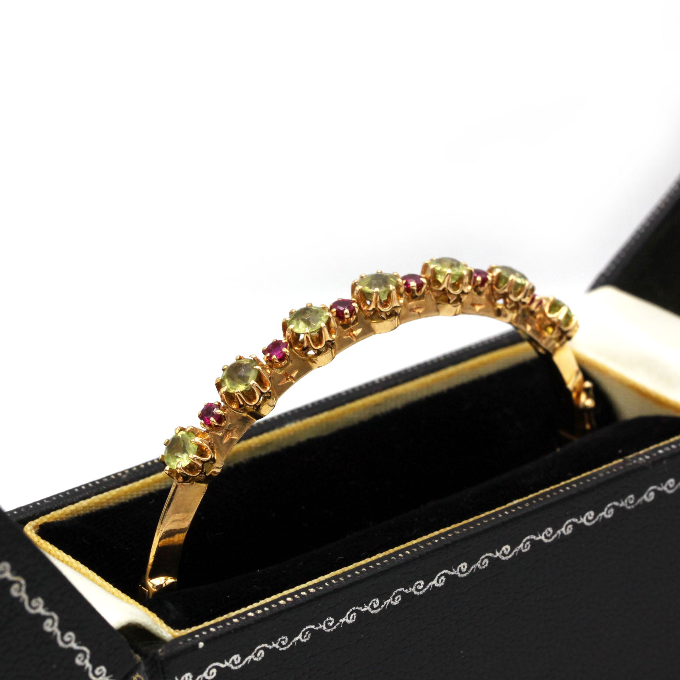 Rigid Bracelet - Gold, Peridots and Rubies