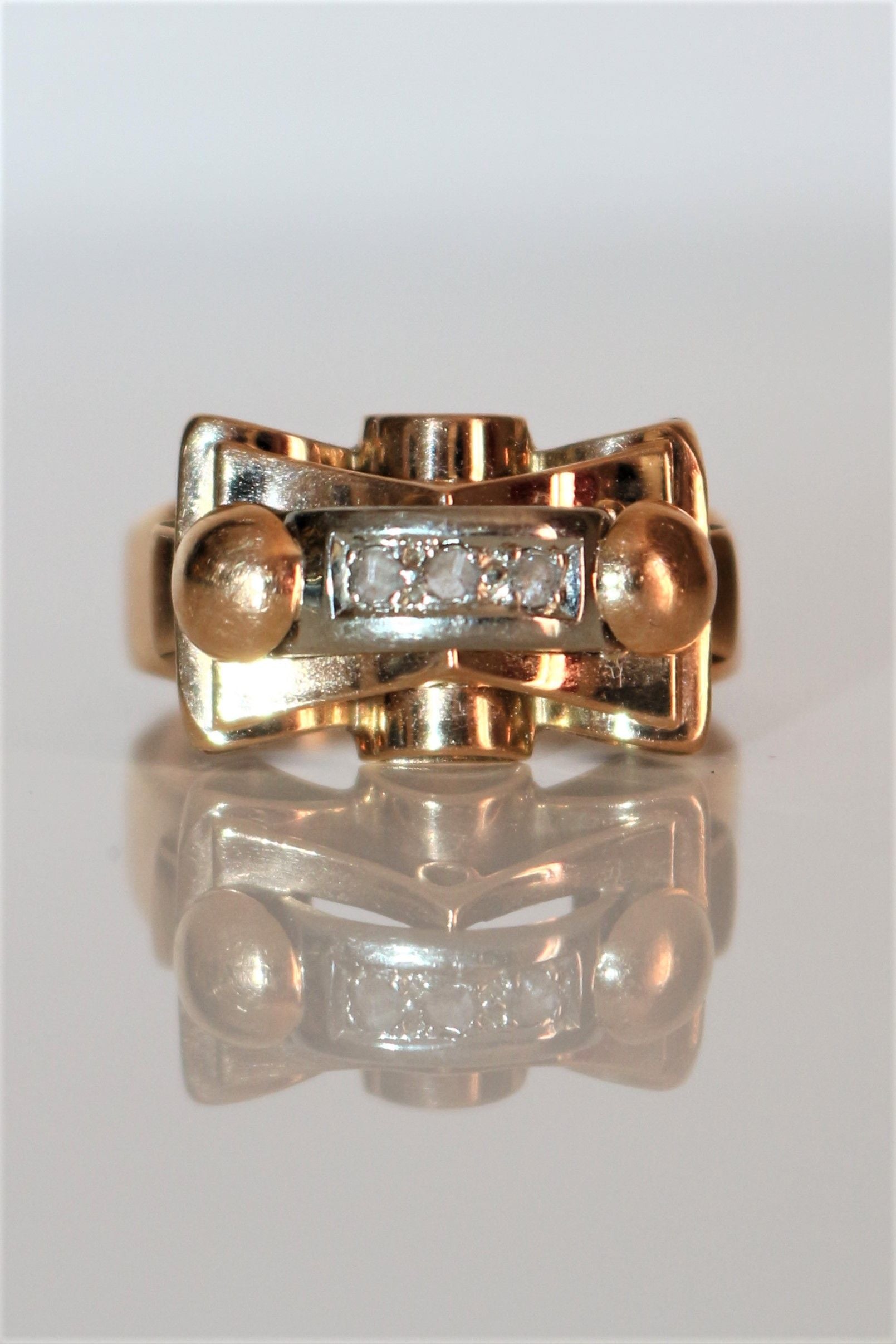 Bague Rétro Or Jaune Et Roses