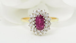 Entourage E Ring in Yellow Gold, Ruby and Diamonds