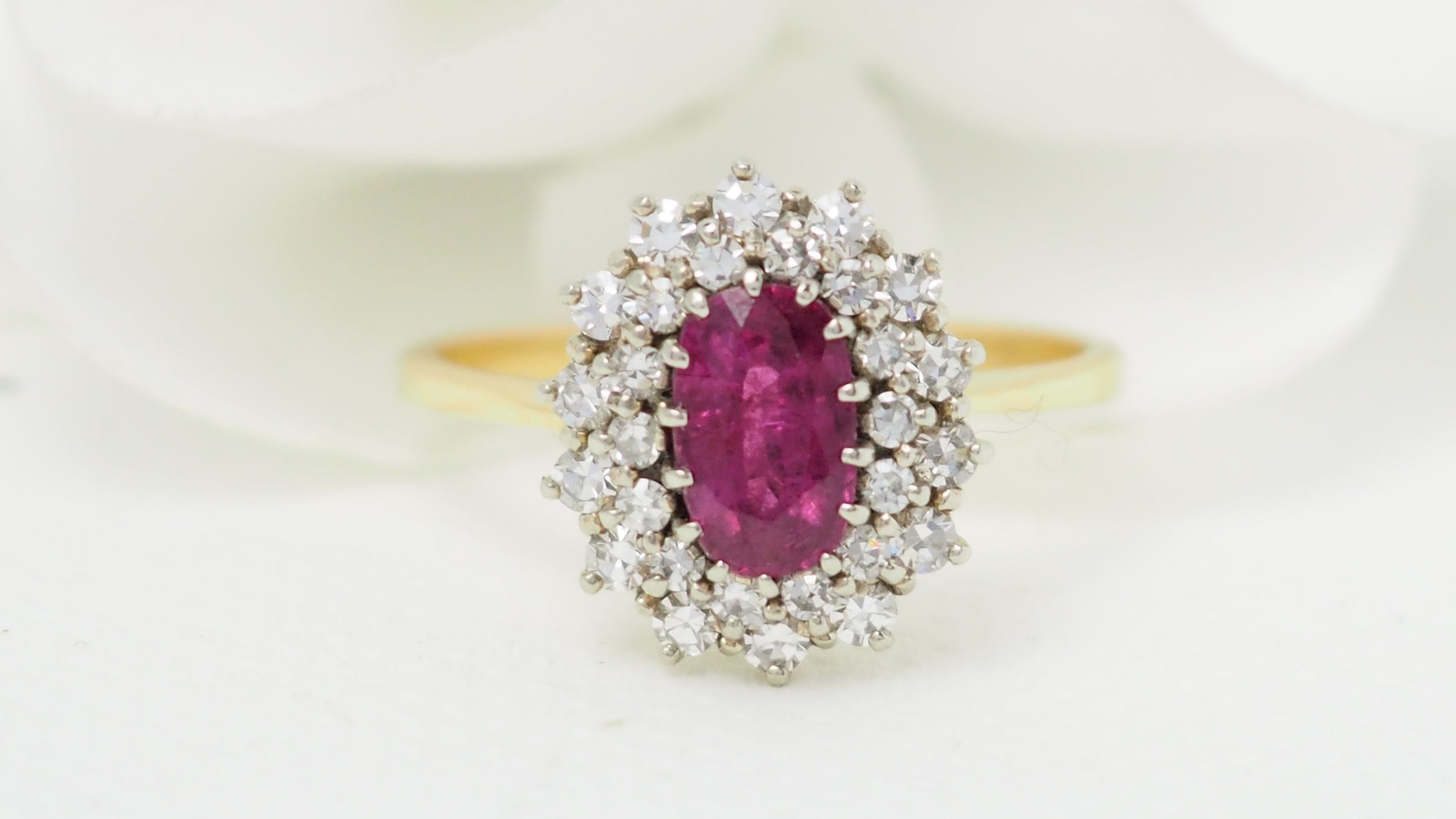 Entourage E Ring in Yellow Gold, Ruby and Diamonds