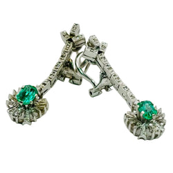 PENDIENTES LARGOS DE ORO CON ESMERALDAS Y DIAMANTES
