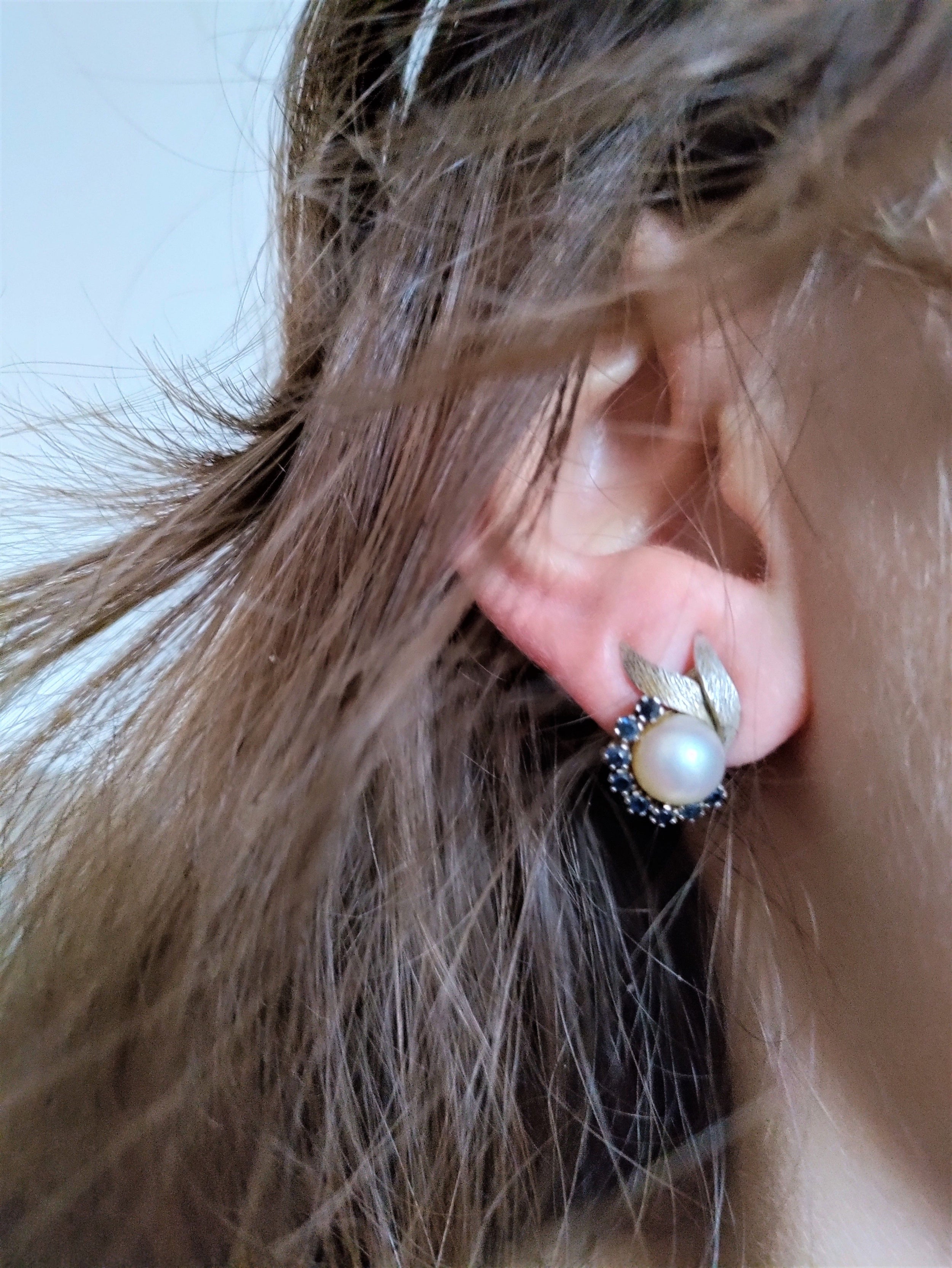 Pearl and Sapphire Earrings