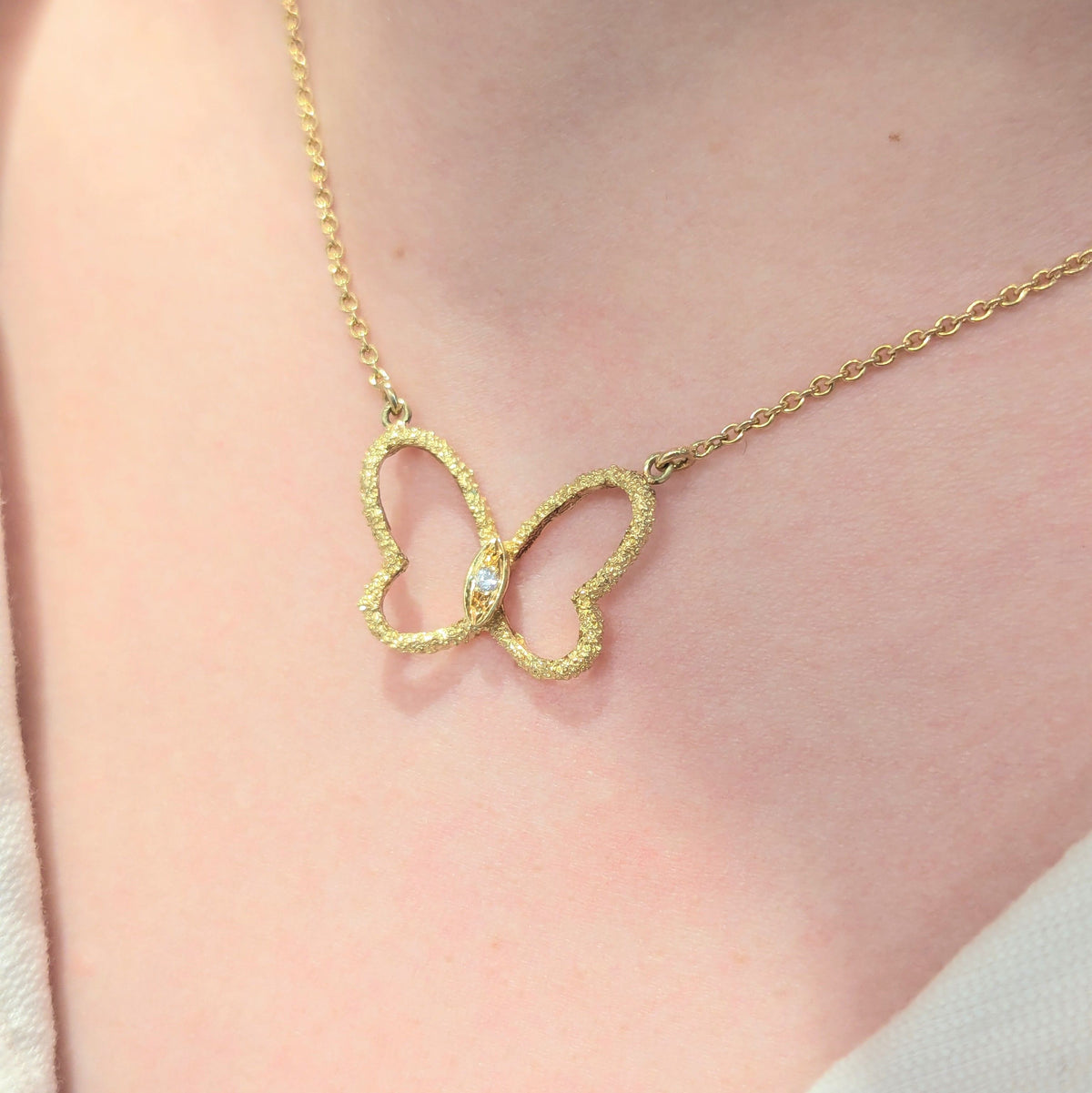 Yellow Gold and Diamond Butterfly Necklace