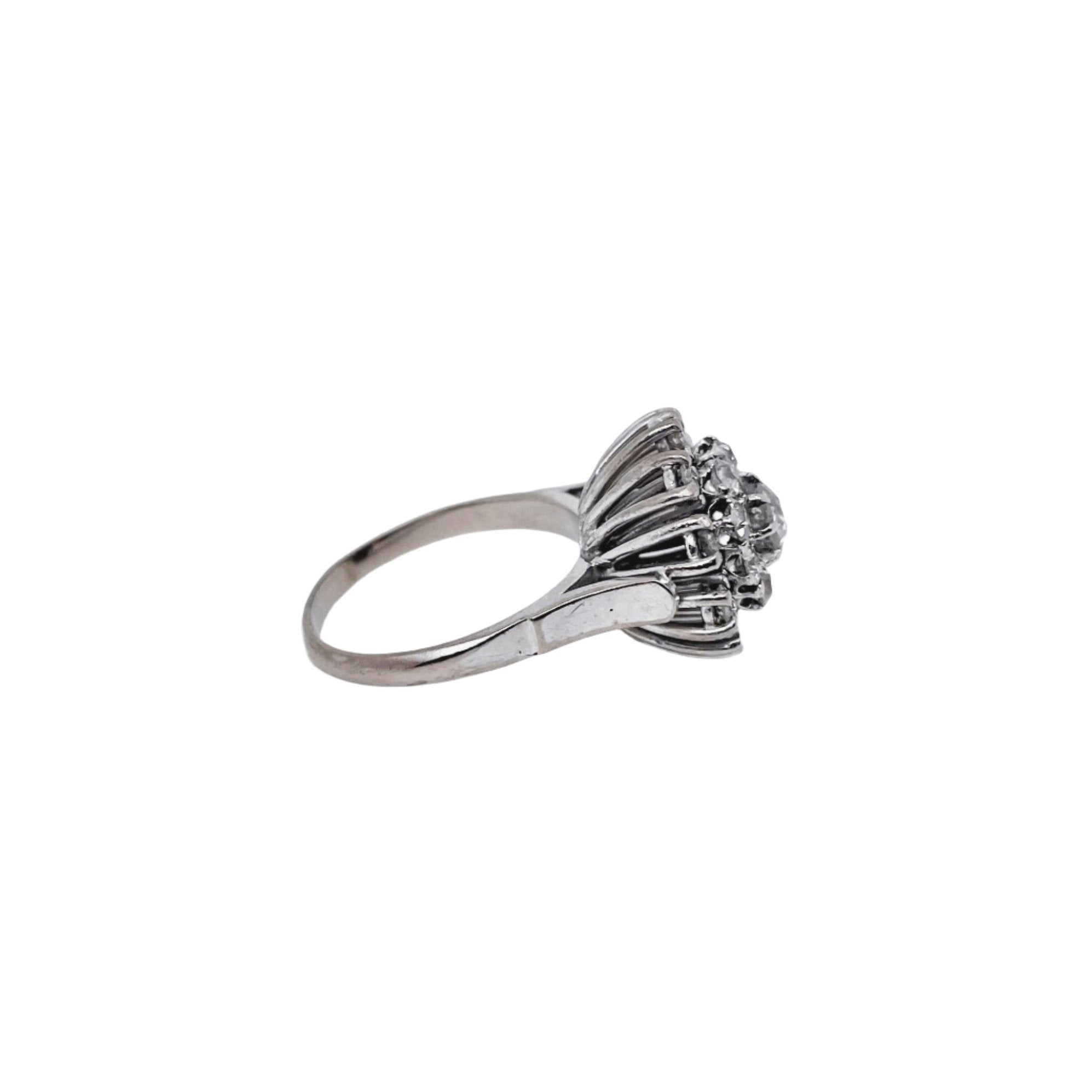 Marguerite double halo diamond ring in white gold