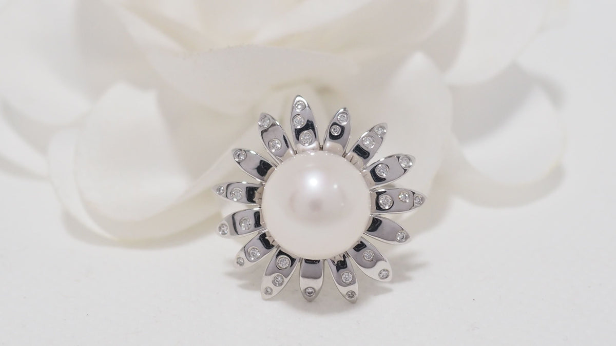 Bague Mauboussin or blanc Au café des 2 amours perle de culture et diamants