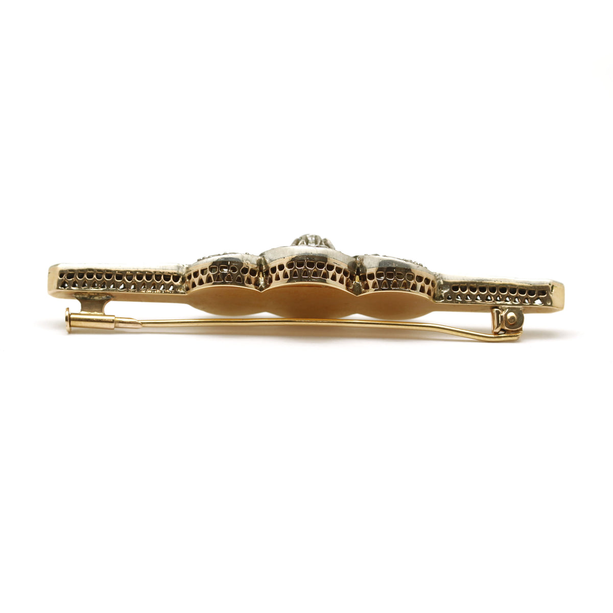 Broche barrette - Or, Argent, Diamants