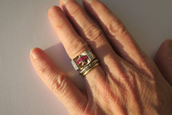 Ring Art Deco tank diamonds ruby gold paltinium