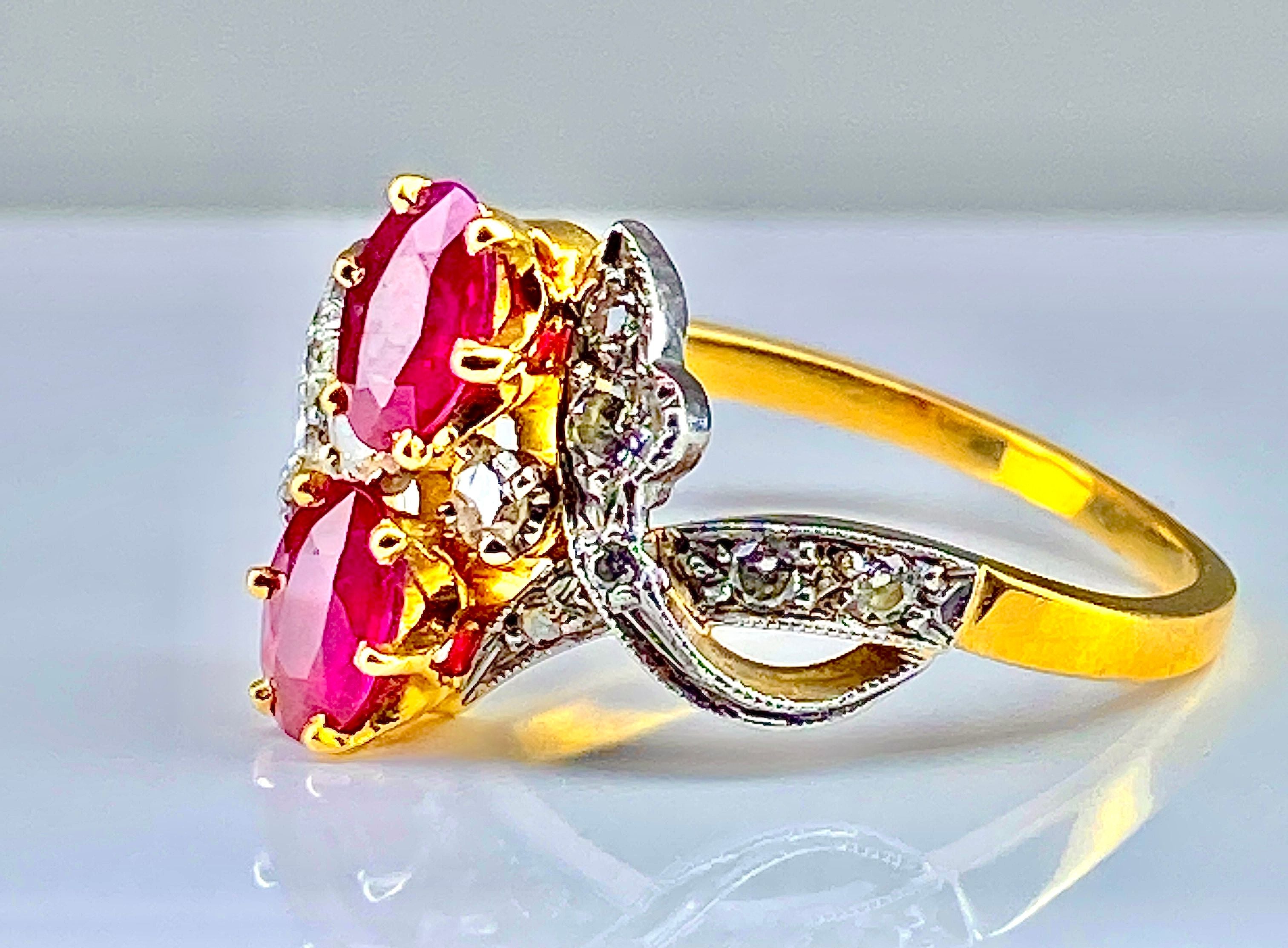 Bague en or jaune 18 carats et platine en rubis et diamants