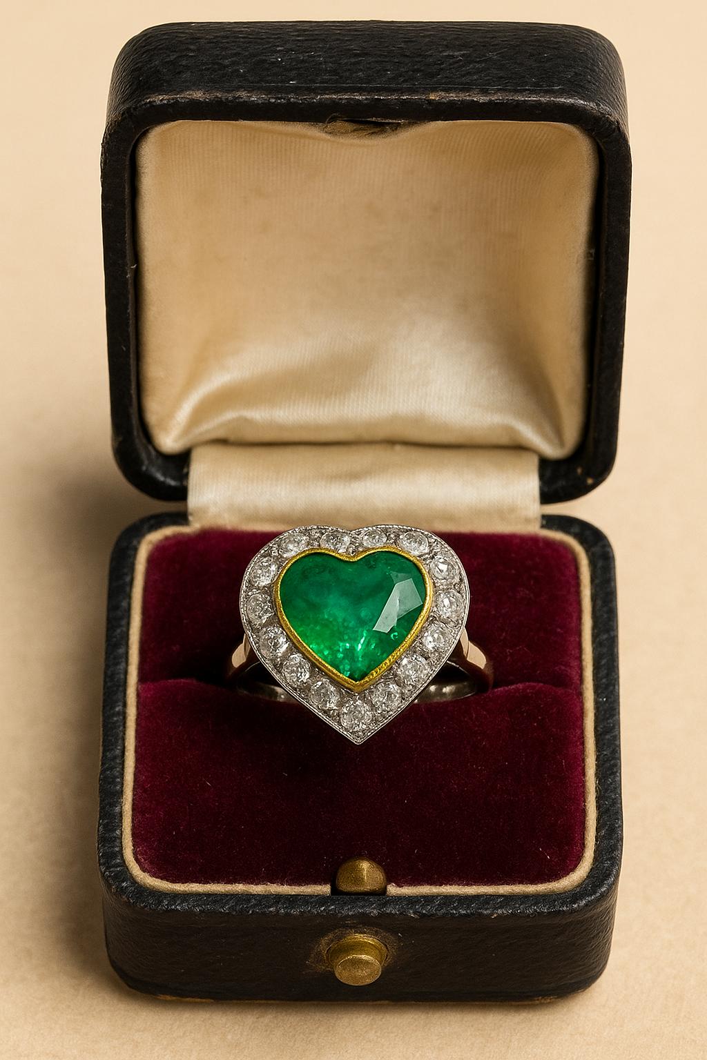 ANILLO EN PLATINO Y ORO CON UNA ESMERALDA Y DIAMANTES