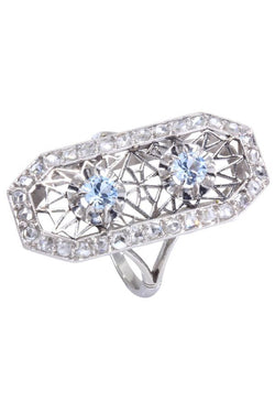 Ring Marquise en paltinium, aquamarine and diamonds