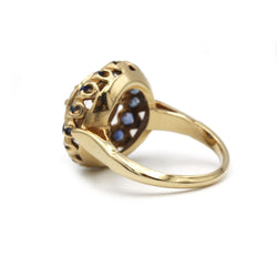 Ring Cocktail in yellow gold, rubies, sapphires and diamonds