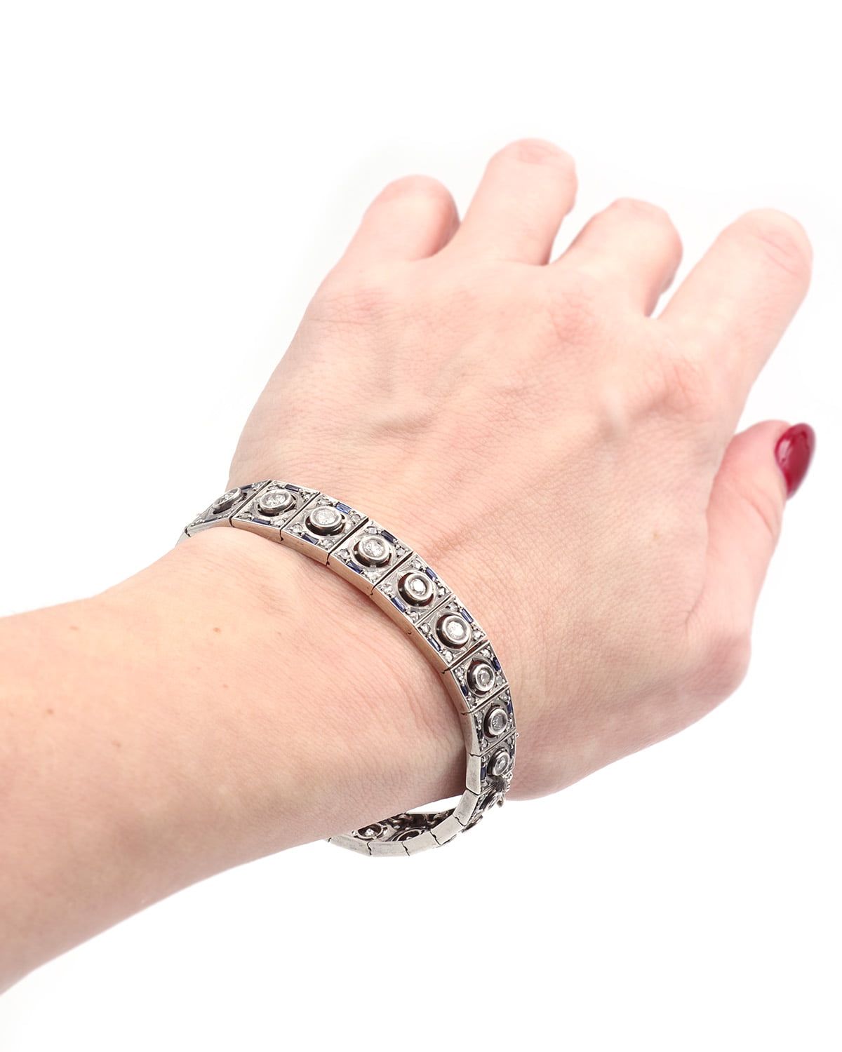 Bracelet Art Deco saphirs et diamants en argent