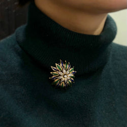 Brooch CARTIER Flower in yellow gold, blue and green enamel and diamond