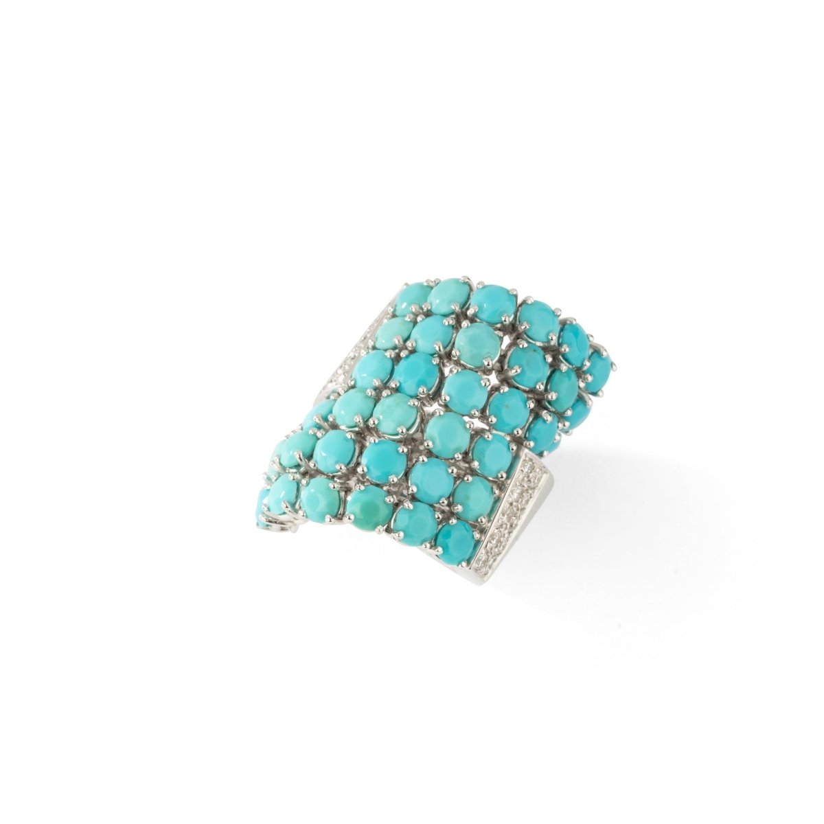 RINALDO GAVELLO Cocktail Ring in white gold, turquoise and diamonds