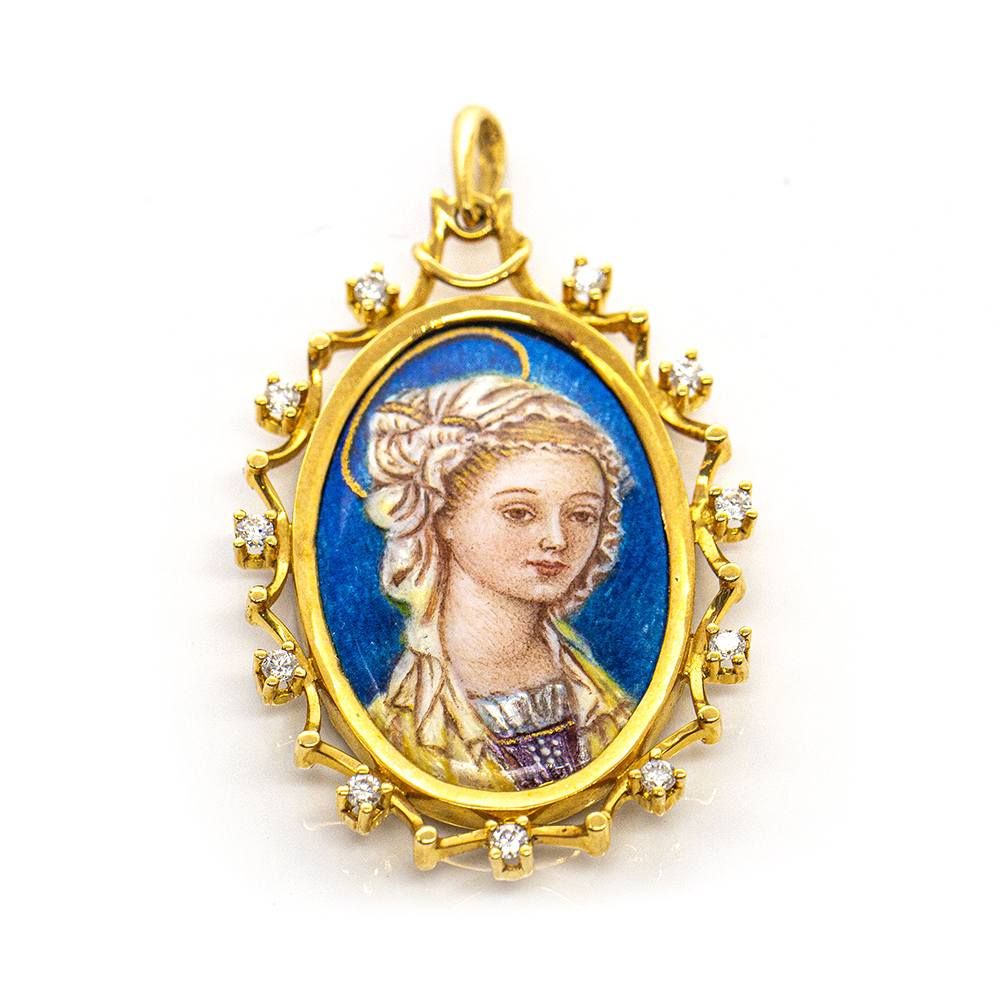 Médaille de la Vierge en émail avec diamants