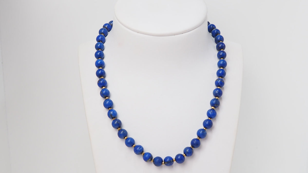 Lapis Lazuli Pearl Necklace With Gold Clasp