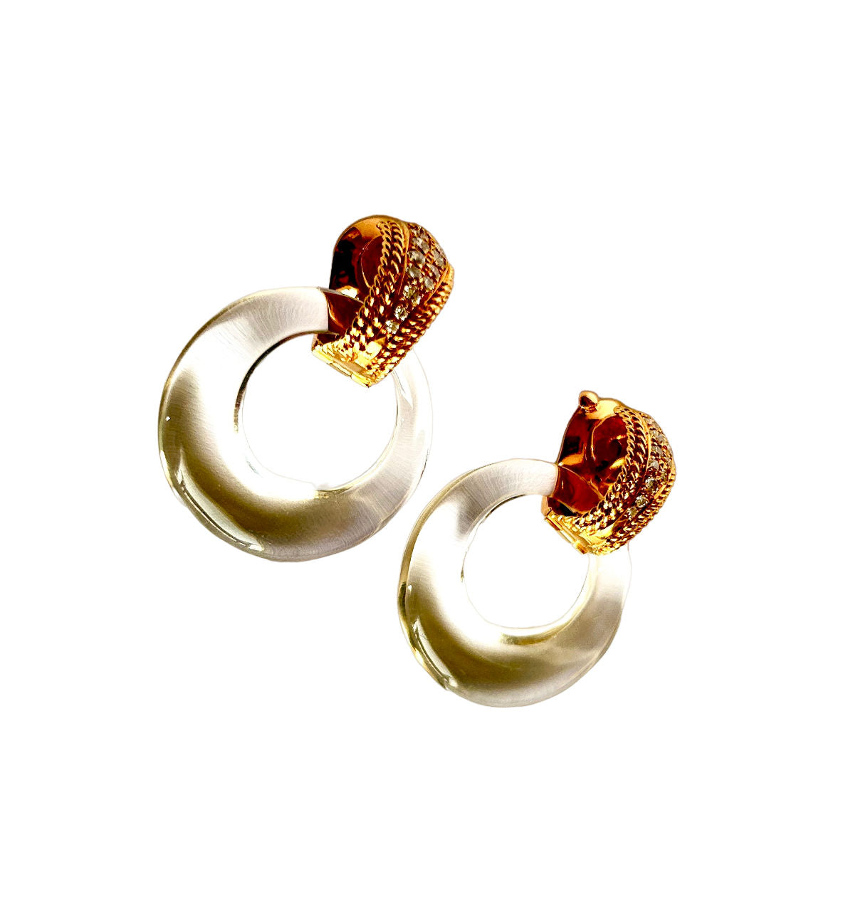 Pair of VAN CLEEF &amp; ARPELS earrings in yellow gold, diamonds, ebony and rock crystal