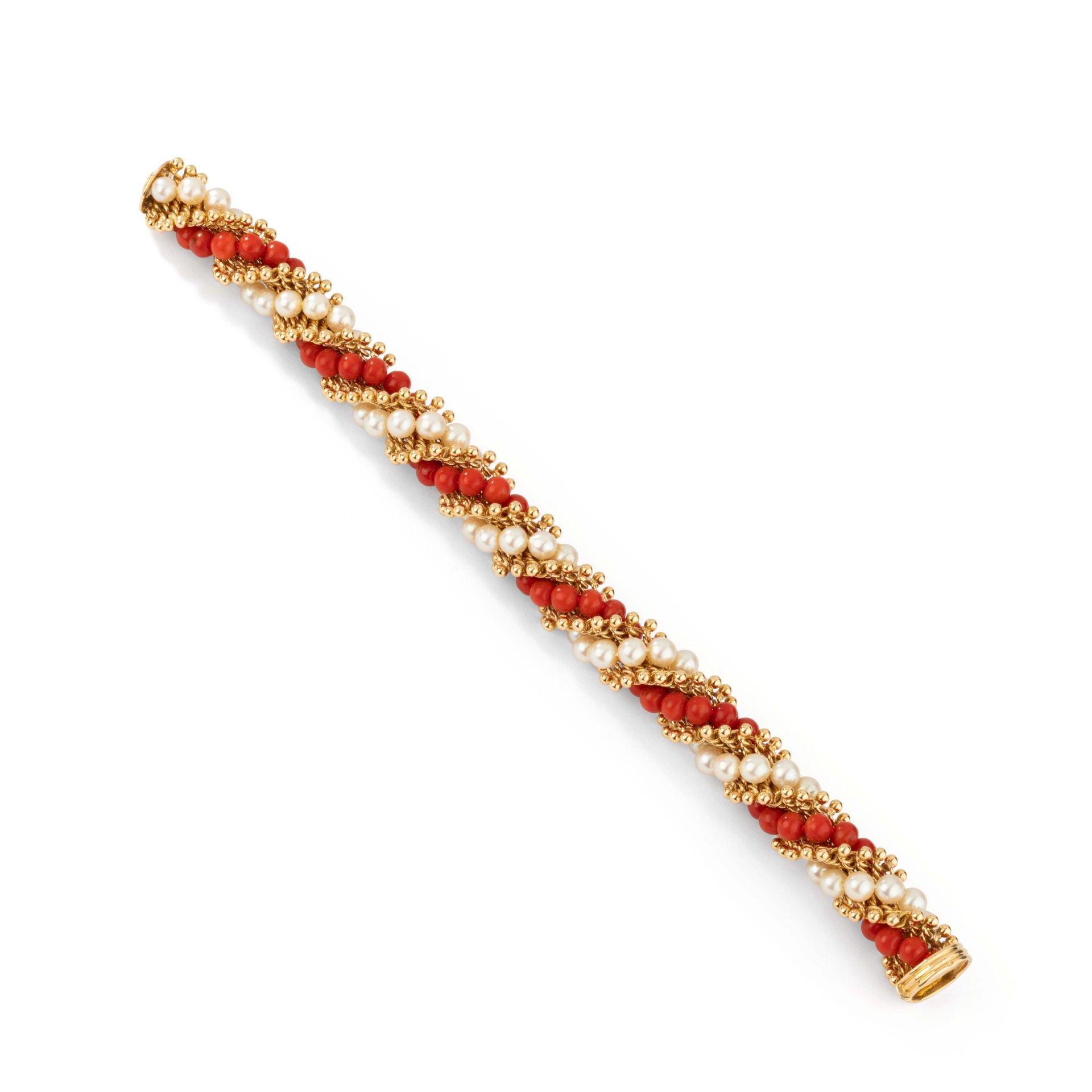 Bracelet VAN CLEEF & ARPELS, Twist or jaune, perles de corail et perles de culture