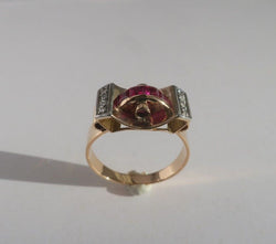 Bague Tank Art Déco diamants rubis or platine