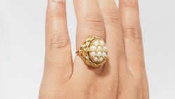 Rocking Ring In Yellow Gold, Pearls And Amazonite