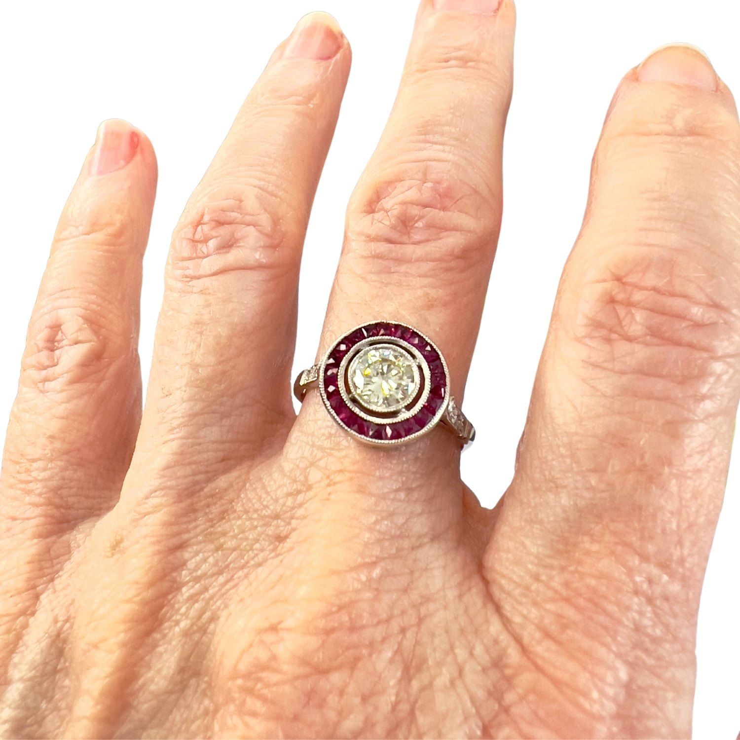 SORTIJA ESTILO ART DECO of PLATINO 950 kts with DIAMONDS and RUBIES 