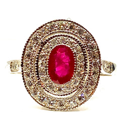 Bague marguerite en or 18 carats en rubis et diamants